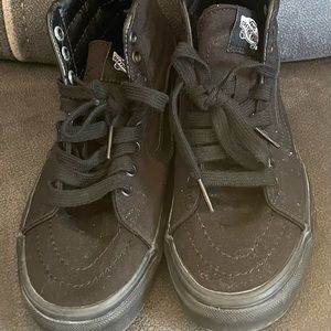 Vans SK8 HI Mens Womens All Black Canvas High Top Skateboard Shoes